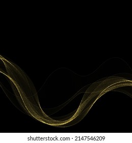 Gold splash and motion abstract graphic with glitter on black background.
