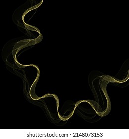 Gold splash and motion abstract graphic with glitter on black background.