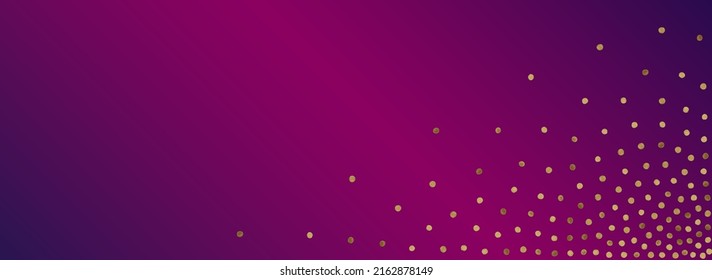 Gold Splash Paper Vector Panoramic Purple Background. Bright Glow Card. Golden Confetti Effect Wallpaper. Round Light Invitation.