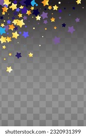 Gold Splash Vector Black Transparent Background. Shiny Stars Anniversary Design. Night sky Golden Wallpaper. Starfall Bright Invitation.