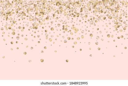 Gold Splash Vector Pink Background. Anniversary Sequin Wallpaper. Bronze Circle Light Pattern. Dust Modern Invitation.