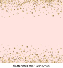Gold Splash Vector Pink Background. Glamour Sparkle Card. Bronze Confetti Paper Banner. Circle Light Backdrop.
