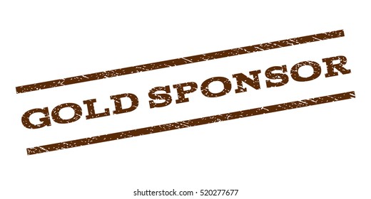 Gold Sponsor watermark stamp. Text tag between parallel lines with grunge design style. Rubber seal stamp with unclean texture. Vector brown color ink imprint on a white background.