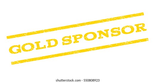 Gold Sponsor watermark stamp. Text caption between parallel lines with grunge design style. Rubber seal stamp with dirty texture. Vector yellow color ink imprint on a white background.
