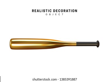 Gold sports baseball bat. isolated 3d object on white background. vector illustration