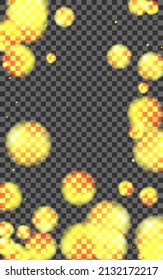 Vector transparente de fondo Gold Spot. Plantilla de Navidad de Bokeh. Ilustración brillante. Textura brillante de Confetti negro. Neón Amarillo.
