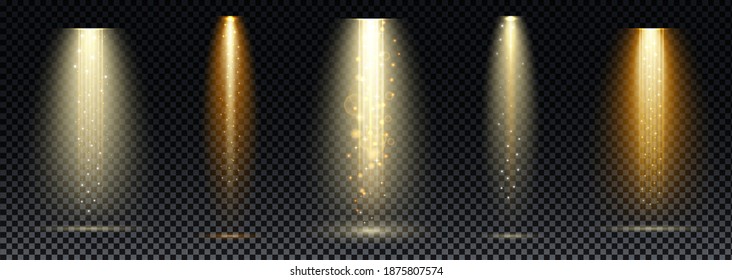 Gold spotlight. Bright lighting with spotlights of the stage on transparent background