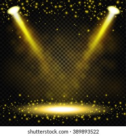 Gold Spotlight shining on transparent background