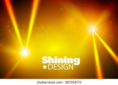 Gold spotlights. Illuminated design. Vector illustration.