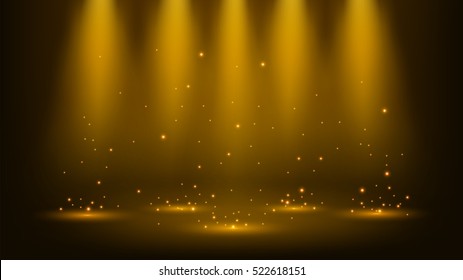 Gold spotlights shining with sparkles 16:9 Aspect Ratio in clipping mask Vector Illustration