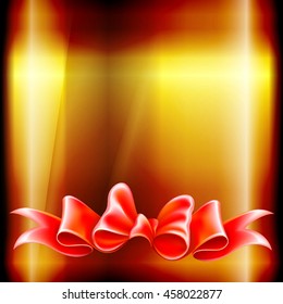 The gold square background with red ribbon