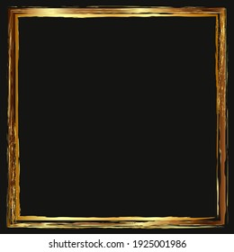 Gold Square Border. Shiny Realistic Square Frame Isolated On Black Background. Gold Border For Packaging Design, Photographs, Paintings, Etc.