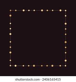 Gold Square Christmas Fairy Lights Frame Border. Abstract golden dots circle pattern frame.