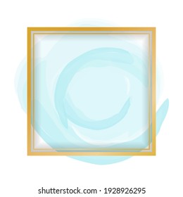 Marco cuadrado dorado con pinceladas azules aisladas en fondo blanco. Línea dorada de lujo para invitación, tarjeta, venta, moda, boda, foto etc.