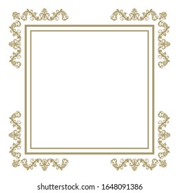gold square frame with decorative scroll graphic elements, vector