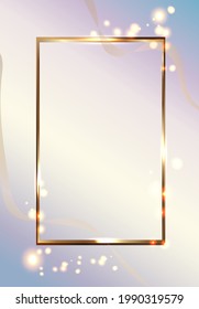Gold square frame and flares of fire, great design for any purpose. Light delicate background. Curb design. Vector image.