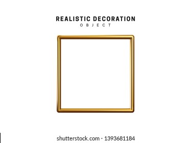 Gold Square Frame. Golden Geometric 3d Object Isolated On White Background