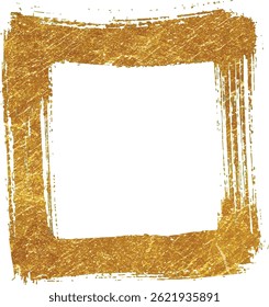 Gold Square Frame, Grunge Brush Stroke on White