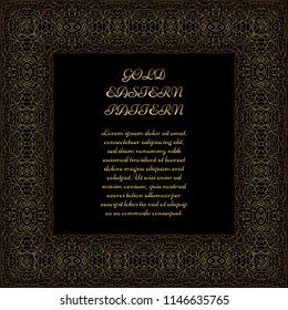 Gold square frame. Ornate vignette for Your design cards, invitations. Element in Arabic style. Vector illustration.