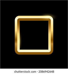 Goldener quadratischer Rahmen für ein Bild auf schwarzem Hintergrund. Leerzeichen für Bild, Bild, Karte oder Foto. 3d realistische moderne Vorlage Vektorgrafik. Einfaches goldenes Objekt verspottet.