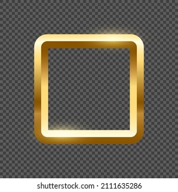 Gold square frame for picture on black background. Blank space for picture, painting, card or photo. 3d realistic modern template vector illustration. Simple golden object mockup.