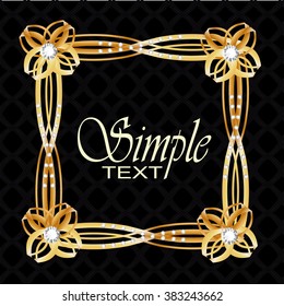 Gold square glowing frame. Frame with diamonds. Jewelry frame. Can use design element for your ad, sign, banner or poster. Element for your design. Vector illustration