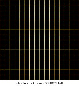 Gold square grid, seamless on the black background. Vector illustration.
