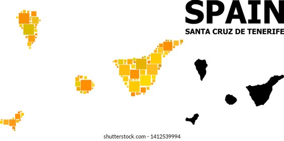Gold square mosaic and solid map of Santa Cruz de Tenerife Province. Vector geographic map of Santa Cruz de Tenerife Province in yellow golden color variations.