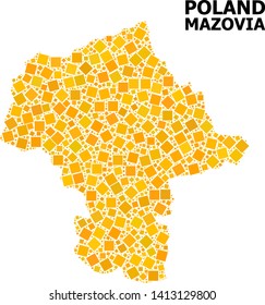 Gold square mosaic vector map of Mazovia Province. Abstract mosaic geographic map of Mazovia Province is done with randomized flat rotated rectangle elements.