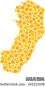 Gold square mosaic vector map of Espirito Santo State. Abstract mosaic geographic map of Espirito Santo State is organized with randomized flat rotated rectangular parts.