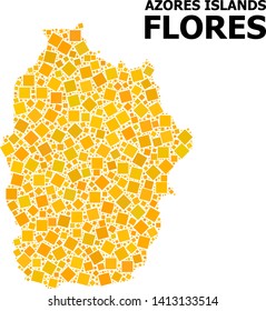 Gold square mosaic vector map of Azores - Flores Island. Abstract mosaic geographic map of Azores - Flores Island is created from scattered flat rotated rectangle pixels.