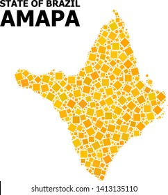 Gold square mosaic vector map of Amapa state. Abstract mosaic geographic map of Amapa state is designed from randomized flat rotated rectangular points.