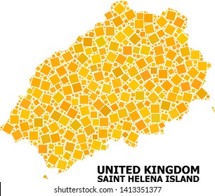 Gold square mosaic vector map of Saint Helena Island. Abstract mosaic geographic map of Saint Helena Island is organized with random flat rotated rectangle items.