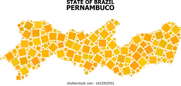 Gold square mosaic vector map of Pernambuco State. Abstract concept geographic map of Pernambuco State is organized with scattered flat rotated square items.