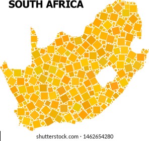 Gold square mosaic vector map of South African Republic. Abstract concept geographic map of South African Republic is created from randomized flat rotated square items.