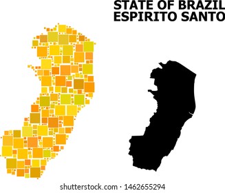 Gold square pattern and solid map of Espirito Santo State. Vector geographic map of Espirito Santo State in yellow golden color tints.