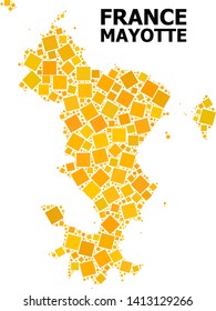 Gold square pattern vector map of Mayotte Islands. Abstract mosaic geographic map of Mayotte Islands is designed from random flat rotated square pixels.