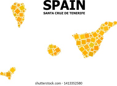 Gold square pattern vector map of Santa Cruz de Tenerife Province. Abstract mosaic geographic map of Santa Cruz de Tenerife Province is composed from randomized flat rotated square parts.