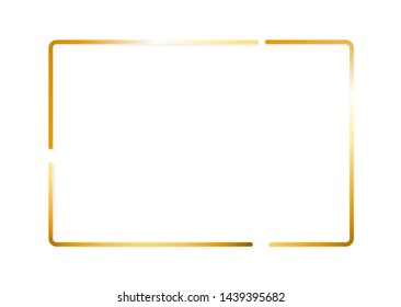 Gold square shiny glowing vintage rectangle frame with shadows isolated on white background. Golden luxury realistic rectangle border. Vector illustration. yellow magical.
