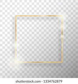 Marco vintage dorado con sombra sobre fondo transparente. Borde rectangular de lujo dorado: ilustración vectorial realista
