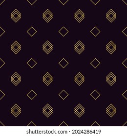 El oro cuadró el patrón geométrico sin costuras sobre fondo morado oscuro. Ilustración vectorial.