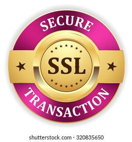 Gold ssl secure transaction badge with purple border