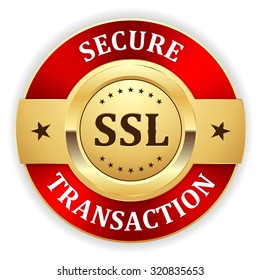 Gold ssl secure transaction badge with red border