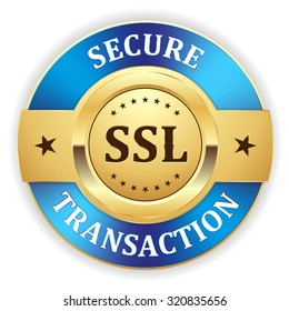 Gold Ssl Secure Transaction Badge With Blue Border