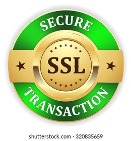 Gold ssl secure transaction badge with green border
