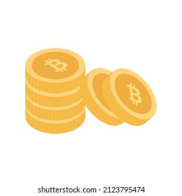 Gold stack of bitcoins cryptocurrency coins. Money icon in isometric style. Business concept, finance and Internet online payment system. Vector illustration sign on a white background