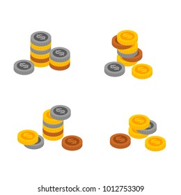 Gold stack of dollar coins. Money icon in isometric style. Vector illustration finance sign,Pile of money,Vector isometric money icon on a white background. Money illustration of wealth and condition.