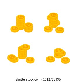 Gold stack of dollar coins. Money icon in isometric style. Vector illustration finance sign,Pile of money,Vector isometric money icon on a white background. Money illustration of wealth and condition.