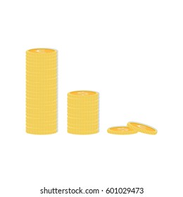Gold stack of dollar and euro coins. Vector isometric money icon on a colored background. Money flat icon in isometric style. 