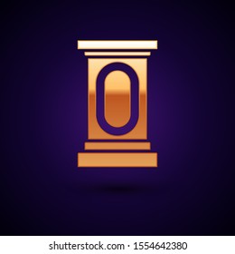 Gold Stage stand or debate podium rostrum icon isolated on dark blue background. Conference speech tribune.  Vector Illustration